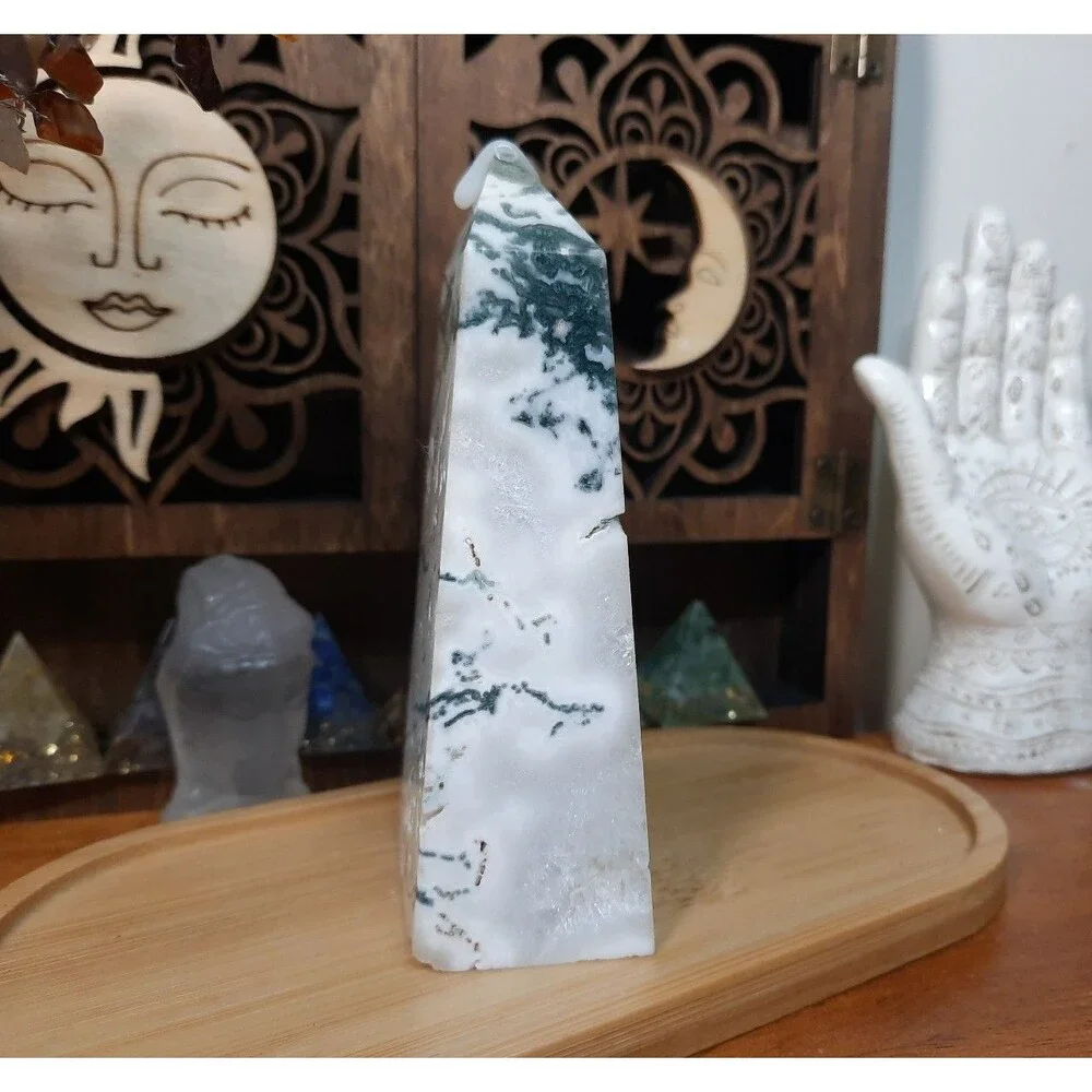 Druzy Moss Agate Crystal Tower